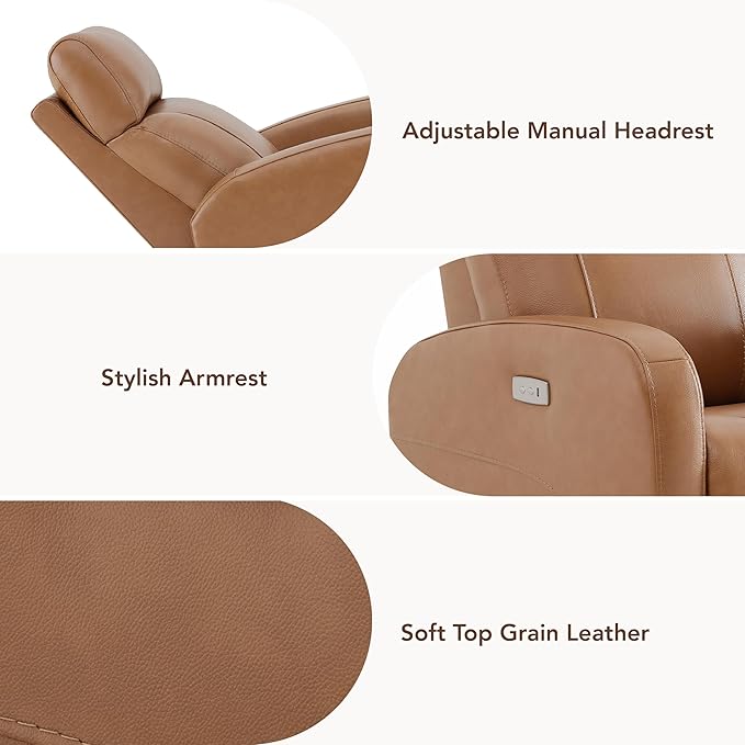 CHITA Genuine Leather Power Recliner Chair for Adults FSC Certified Electric Nursery Swivel Glider for Living Room Camel Brown