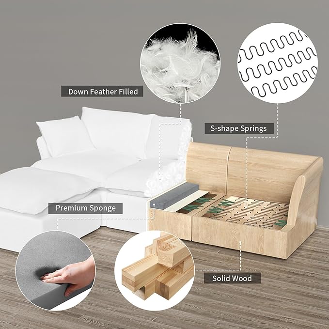 Waterproof OttomanDown Filled Comfort FootrestModular Sectional Cloud Sofa for Living RoomRemovable Washable Covers Couch for ApartmentWhite