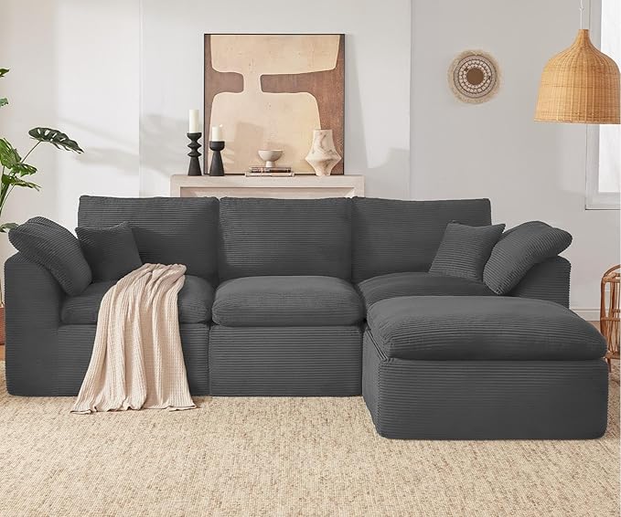 112 Cloud Sectional Couch Boneless Couches for Living Room L Shaped Couch with Convertible Ottoman Modular Sectional Sofa with Deep Seat Comfy Soft Cushions No Assembly Darkgray