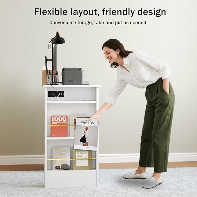 4 EVER WINNER White Desk with Drawers and Power Outlet 48 Inch Small Desks with Storage Golden Handle Girls Desk with 4 Storage Writing Table for Small Spaces White and Gold Desks