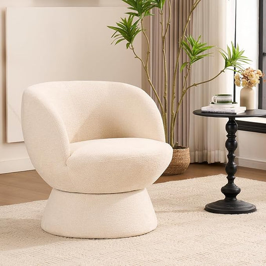 360° Swivel Boucle Bucket Chair Accent Barrel Makeup Vanity Chair Modern Lounge Single Sofa with Padded Armrest for Dining Room Living Room Bedroom and Home Office. (Beige)