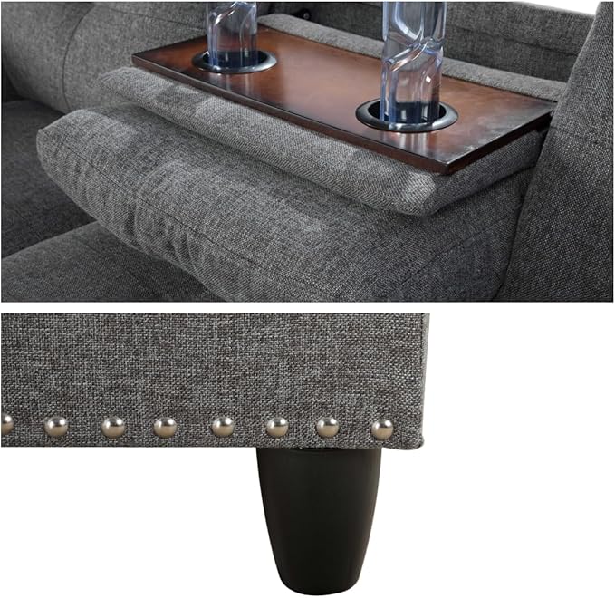 L Shaped Sectional Couch Ottoman Modern Nailhead Comfy Lounge Sofa with Reversible Cup Holder &amp Chaise 97 4 Seat Modular Sofá for Living Room Apartment Grey