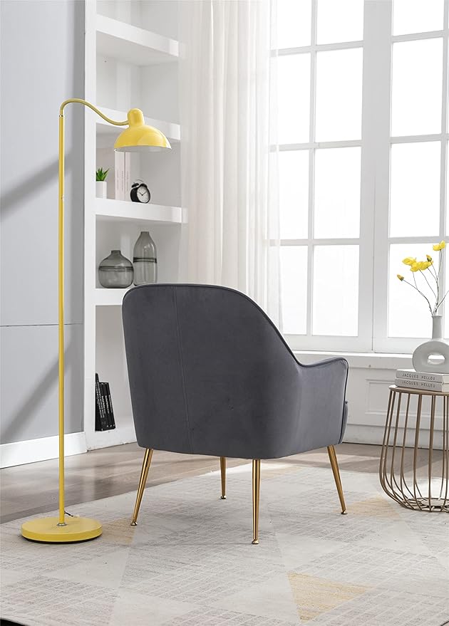 Modern Ergonomics Soft Velvet Fabric Material Armchair Accent Chair with Gold Legs Coffee Table Side Chair Comfy Upholstered Arm Chair for Indoor Home Living Room Bedroom (Grey)