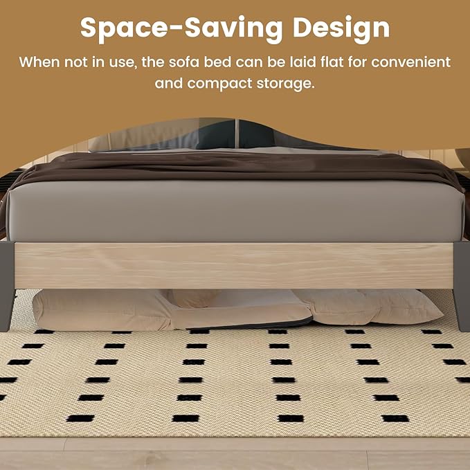 KOMFOTT Foldable Floor Lazy Sofa with 2 Pillows 6-Position Adjustable Reclining Sofa Sleeper Bed Convertible Futon Couch Bed Floor Couch Lounge for Relaxing Reading Playing Gaming (Beige)