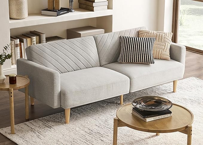 mopio 76.4 Futon Sofa Bed Couch Loveseat Sleeper Sofa Mid Century Modern Futon Couch Sofa Cama Couches for Living Room (Light Gray Fabric)