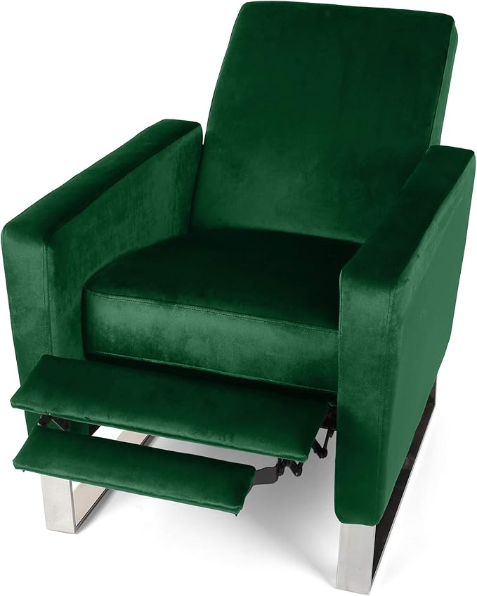 Mid-Century Fabric Rocker Recliner Chair Adjustable Single Recliner Sofa with Thicker Seat Cushion with Pocket for Living Room Bedroom Apartment (Emerald)