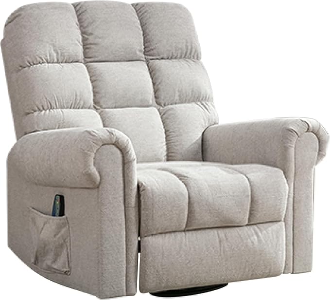 ANJ 360°Swivel Rocker Recliner Chair with Massage and Heat Manual Overstuffed Oversized Swivel Recliners for Big Man Large Glider Rocking Reclining Chairs for Nursery Living Room Beige