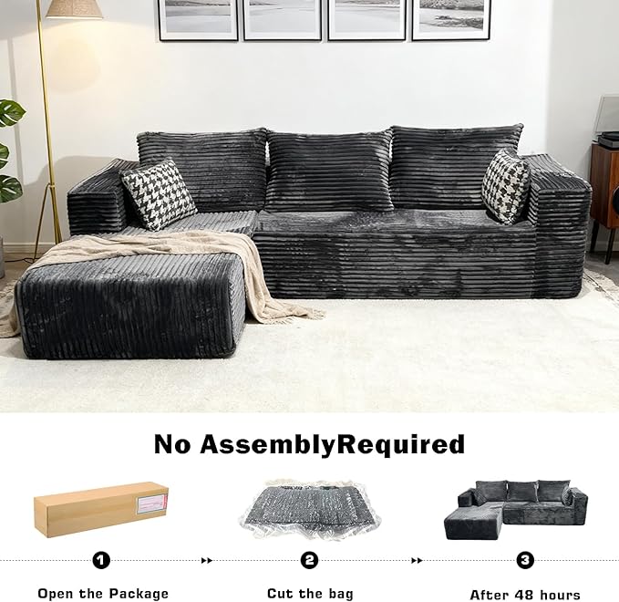 106 Modular Cloud Sectional CouchL-Shaped Couch No Assembly Required for Living Room and Bedroom Left/Gray