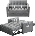 Marsail 3-in-1 Convertible Futon Sleeper Sofa Bed Pull Out Couch with Adjustable Backrest USB Charging &amp Side Pockets Velvet Fabric Sofa for Living Room Apartment Loveseat Grey