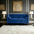 Dreamsir 58'' W Velvet Sofa Mid-Century Modern Love Seats Sofa Furniture with Two Bolster Pillows Button Tufted Couch for Living Room Easy Assembly (Loveseat Blue)