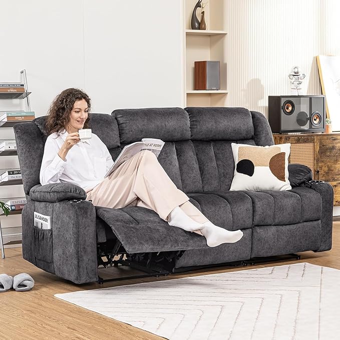 COMHOMA Loveseat Recliner SofaFabric Home Theater Seating SeatsRV Manual Reclining Chair with Bluetooth SpeakersLiving Room Furniture Set3
