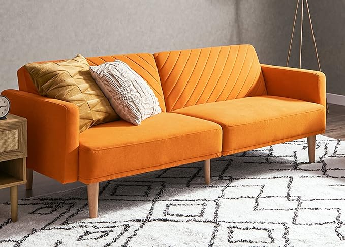 mopio 76.4 Futon Sofa Bed Couch Loveseat Sleeper Sofa Mid Century Modern Futon Couch Sofa Cama Couches for Living Room (Apricot Velvet)