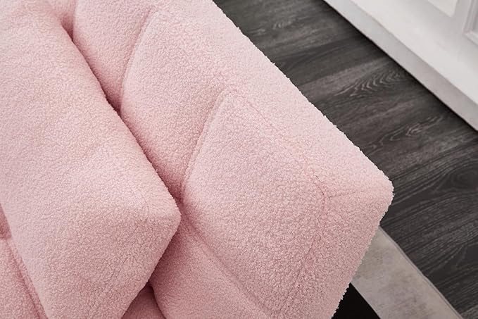 71 Sectional Sofa Bed Convertible Futon Couch with Adjustable Backrest Comfy Loveseat Sleeper with 2 Pillows Modern Armless Love Seat with Gold Metal Legs for Small Living Room Bedroom Pink