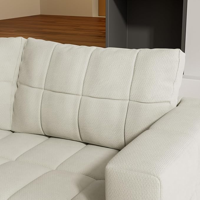 81.89 Sofa Comfy 3 Seat Sofa Tufted Chenille Upholstered Sofa Couch for Living Room with Gold Metal Legs and 2 Throw Pillows (BAIGE（3+3）)