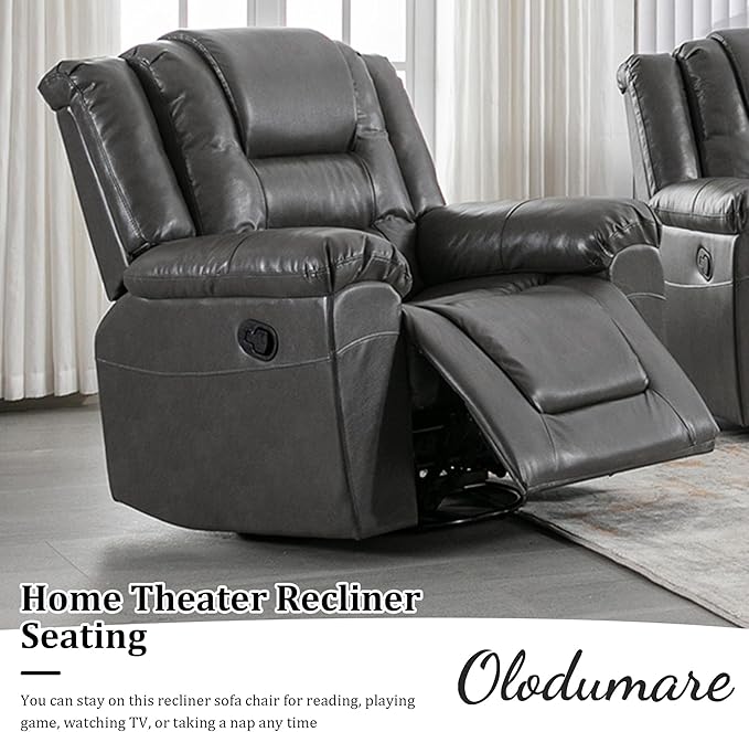 Leather Recliner Chair with Adjustable Backrest Modern Home Theater Seating for Living Room Bedroom Home TheaterRV(Grey)