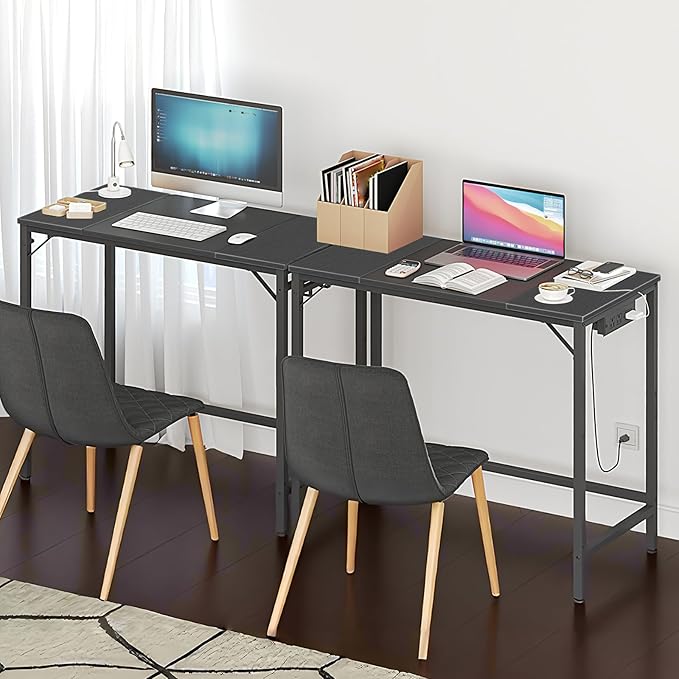 HOOBRO Computer Desk Home Office Desk with Power Outlet Modern Study Writing Desk with 3 Hooks for Study Room Home Office Sturdy and Stable Easy to Assemble Black BB40UDN01