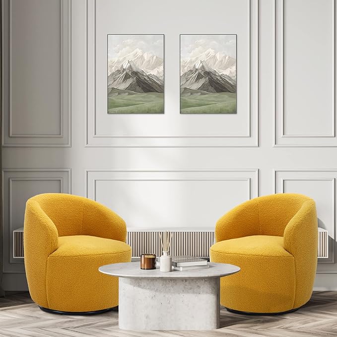 Set of 2 Swivel Chair Swivel Barrel Accent Sofa Chair Modern Teddy Fabric Club 360 Degree Swivel Chair Small Leisure Arm Chair for Nursery Living Room Hotel Bedroom Office Lounge Yellow