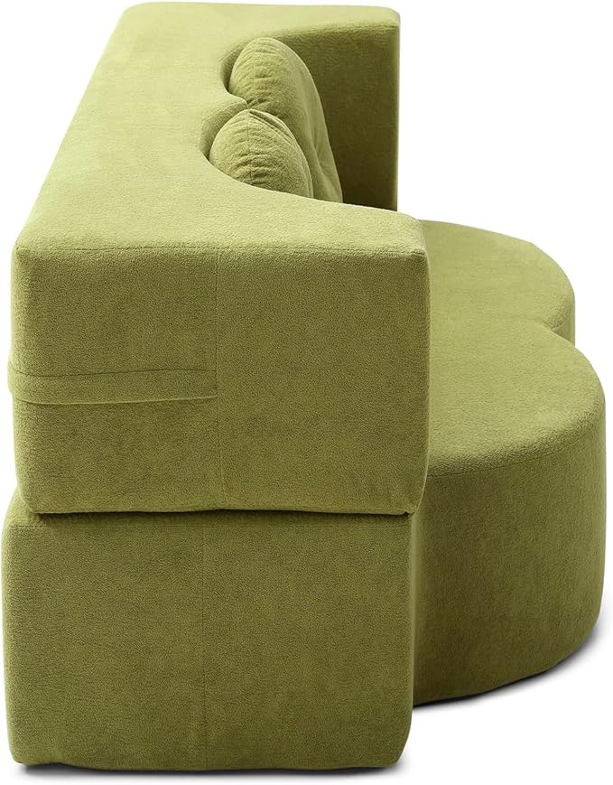 King Size Sofa Bed 76 Inch Convertible Futon Boneless Couch 2-in-1 Loveseat Sleeper Sofa with 2 Pillow Modern Velvet Fabric Floor Couch Bed for Living Room No Assembly Required (Green)