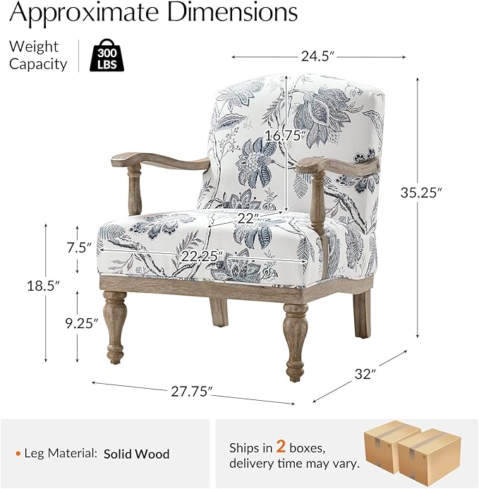HULALA HOME Floral Accent Chair Set of 2 with Solid Wood Spindle Legs and Arms Upholstered Fabric Armchair with Solid Wood Base Patterned Wingback Chair for Farmhouse Living Room Bedroom Jacobean