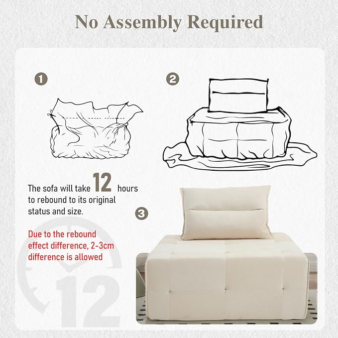 Modular Sectional Sofa with Deep Seat &amp Adjustable Backrest 39.37 Chenille Compressed Couch Sofa Couch for Living Room Bedroom Lounge (2PCS Beige)