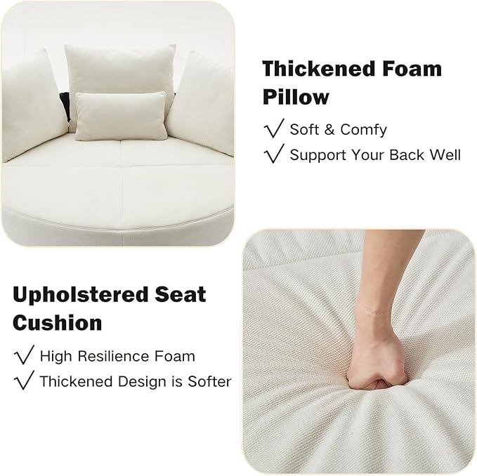 Anwick 52'' Oversized Round Swivel Chair360° Swivel Chair with Adjustable Phone Holder and 4 Pillows Upholstered Couples Chair with Rotating Pulley for Living Room Bedroom Lounge Hotel (Beige)