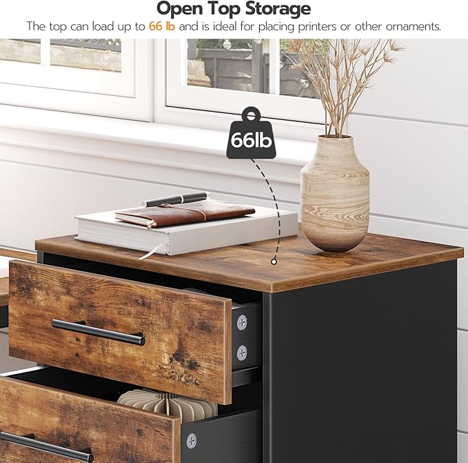 HOOBRO 7-Drawer File Cabinet Wooden Office Cabinet with Drawers Mobile Storage Filing Drawer for Home Office Study Easy Assembly Rustic Brown and Black BF07WJ01