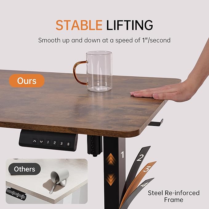 55x24 Standing Desk Height Adjustable Electric Stand up Desks for Home Office Computer Sit Stand Desk with Two-Piece Desktop with Gap 3 Memory Presets T-Shaped Metal Support Brown