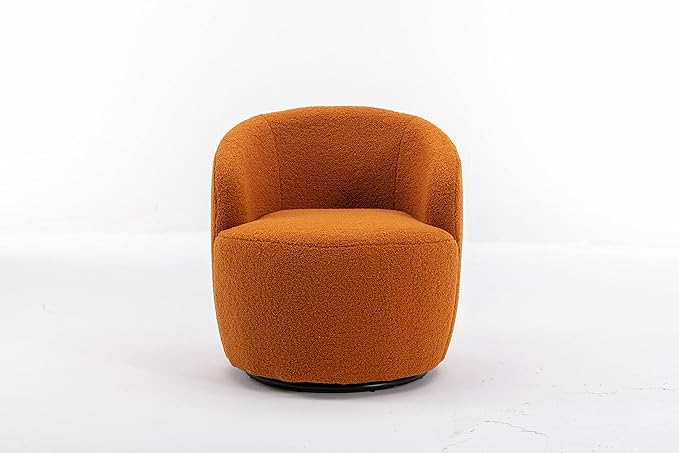 kevinplus Swivel Barrel Chair Accent Armchair for Living Room Bedroom 360 Degree Modern Round Upholstered Single Sofa Couch Chair Cozy Small Swivel Chair for Apartment Teddy Fabric Caramel Orange