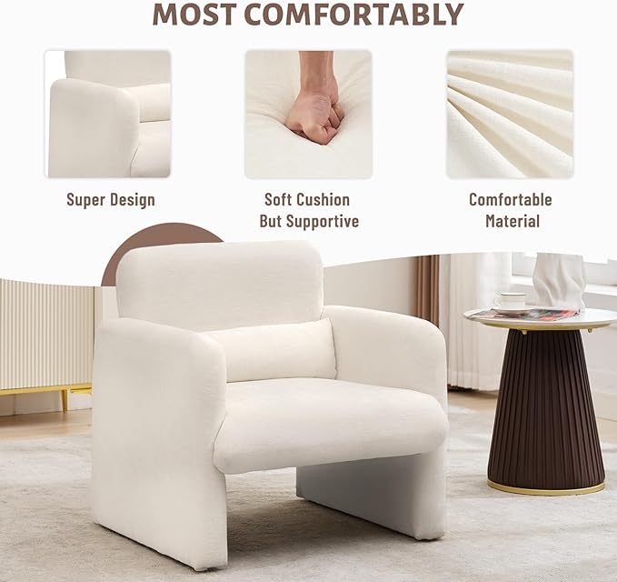GAOMON Modern Accent Chair with Arms 28.5 W x 27 D Chenille Upholstered Single Seater Sofa Chair Comfy Armchair for Living Room Bedroom Office Apartment - Cream White
