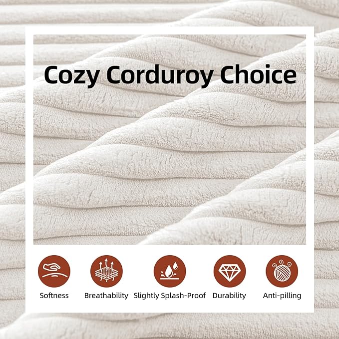 107 Cloud Sectional Couch with Chaise L Shaped Boneless Couch with Deep Seat 3 Seater Corduroy Modular Sectional Sofa for Living Room No Assembly Required （Right Facing Chaise Cream Beige）