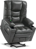 MCombo Large Triple Motor Power Lift Recliner Chair with Massage and Dual Heating Adjustable Headrest for Tall Elderly People Faux Leather 7634 (Dark Grey Large)