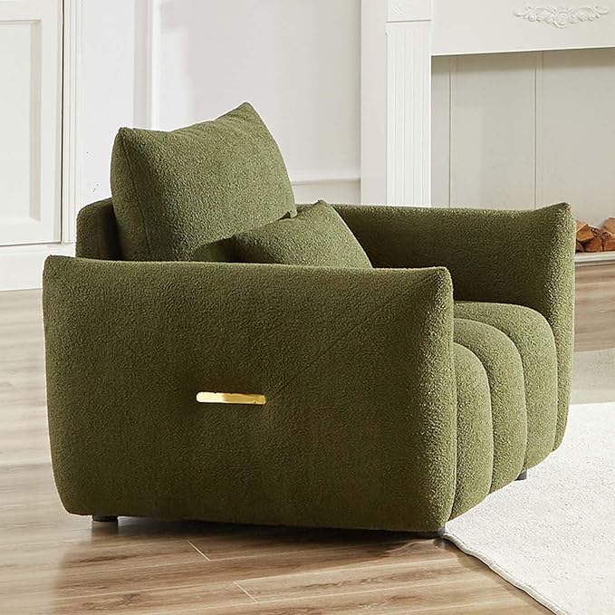 Antetek 35 Modern Accent Single Sofa Chair Comfy Deep Seat Teddy Living Room Chair Leisure Boucle Reading Sofa Arm Chair for Bedroom Office Apartment Green