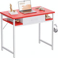 Pamray 32 Inch Small Computer Desk with Drawer and Shelves Simple Study Work Table for Bedroom Red