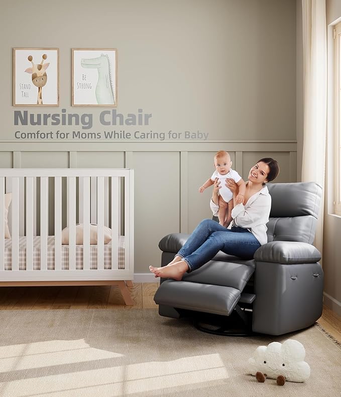 Oversized Recliner Chair for Adult150°Recliner Chairs Ergonomic Nursery Chairs Extra Wide Manual ReclinersPU Leather Upholstery Soft Sofa Chair for LivingroomGrey