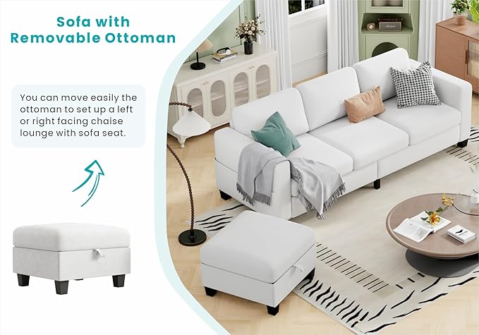 Sectional Couches for Living Room - Convertible L Shaped Couch with Storage Ottoman 3 Seater Modern Velvet Grey Sofa for Small Space Studio Basement Loft