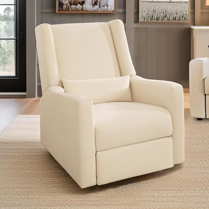 Naomi Home Tanya Luxury Motion Recliner Chair Cream – Plush Upholstered Glider Rocker with USB Charging Swivel and Lumbar Support for Nursery Comfort 275 lbs Capacity