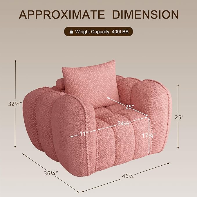 Furnimart Pumpkin Single Sofa Oversized Could Comfy Accent Chair Foam Boneless Chair Wide Seat Modern Small Couch for Living Room Bedroom Assemble Free(Pink)
