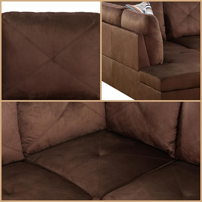 L Shaped Couch Modular Sectional Sofa with Chaise Modern Modular Sofas Furniture Sofa Couches for Living Room/Apartment/Office/Bedroom Brown