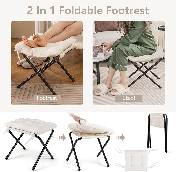 HOMGX Lazy Chair with Ottoman Modern Accent Chair w/Folding Footstool &amp Side Storage Pocket Upholstered Comfy Reading Chair for Bedroom Living Room Office (Beige)