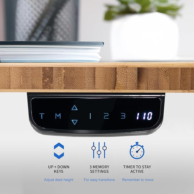 VIVO Electric 71 x 30 in Real Bamboo Standing Desk Touch Screen Adjustment 176 lb Frame Support 2E Series White Frame DESK-KIT-2EW71O