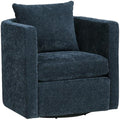 Pemberly Row Modern Navy Blue Fabric Swivel Barrel Accent Chair 32 in x 31.5 in x 31 in Upholstered Polyester Stain-Resistant Reversible Cushions Comfortable for Living Room or Study Use