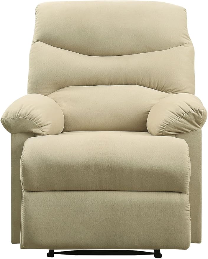 Beige Microfiber Recliner Chair with Pillow Top Armrests - Comfortable &amp Stylish Relaxing Chair for Living Room