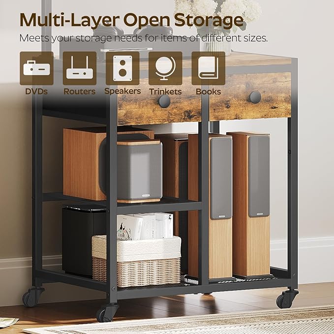 TV Stand with Mount Corner TV Stand with Wheels for TVs up to 50 Inches Rolling Entertainment Center Small TV Stands for Living Room Meeting Room Bedroom Rustic Brown DS08BR