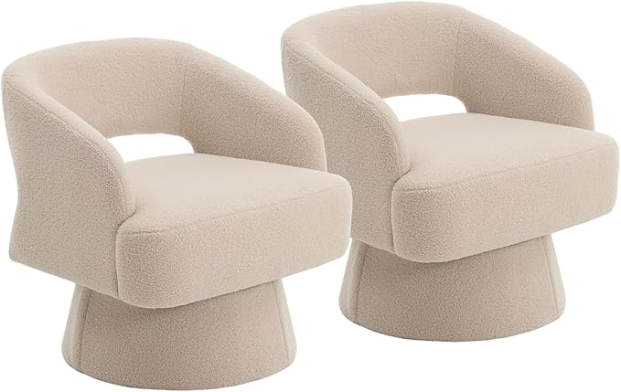 2Pcs Camel Swivel Barrel Chair 360° Upholstered Accent Chair Hollowed-out Back Modern Velvet Round Barrel Chair Cone Swivel Base Living Room Small Chair for Bedroom Reading Nook Office