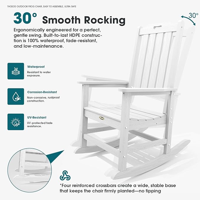Oversized Rocking Chair Set of 4 Outdoor Rocking Chair for Adults All Weather Resistant Porch Rocker for Lawn Garden White
