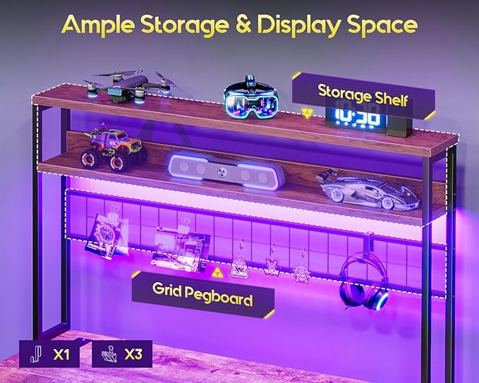 AODK 59 Inch L Shaped Desk with 4 Drawers Gaming Desk with Led Lights &amp Power Outlets Computer Desk with Pegboard Reverisble Home Office Desk with Storage Shelves &amp CPU Stand Vintage