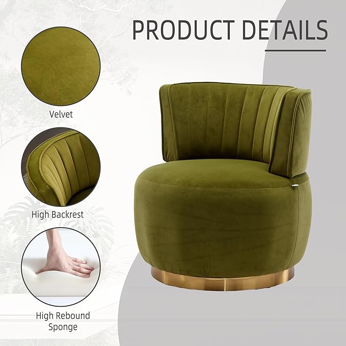 KINFFICT Velvet Swivel Barrel Chair Set of 2 Mid Century Modern Arm Chairs 360 Swivel for Living Room Lounge Hotel