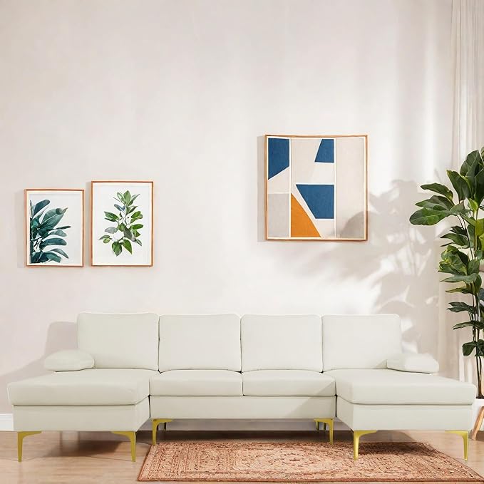 Sectional Couches for Living Room Furniture Sets 4 Seat U Shaped Sectional Couch with Storage Adjustable Couch with Armrests and Ottoman for Apartment White