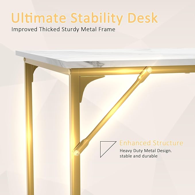 47 Inch Computer Desk with Wood Board and Metal Frame Modern Simple Style Work Desk with Adjustable Feet Study Gaming Desk Table for Home Office Bedroom Small Spaces