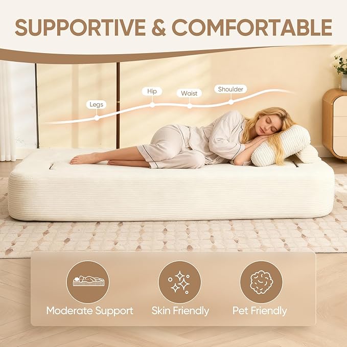 Sofa Bed Couch Convertible Futon Sofa Bed Foldable Boneless Couch No Assembly Love Seat Mattress Sleeper for Living Room Bedroom Apartment Beige